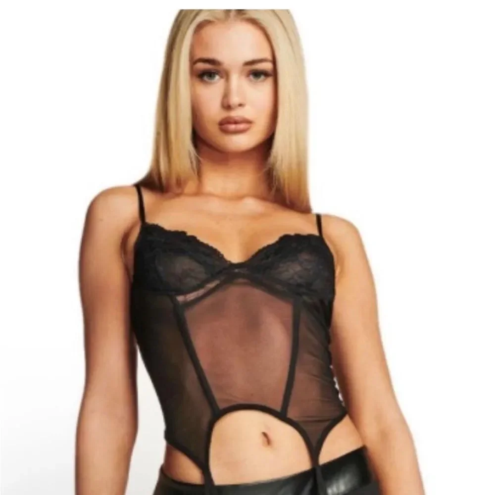 I AM GIA Black Sheer Lace CORSET top size medium